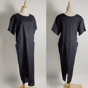 FLAX Linen Lagenlook Short Sleeve Shapeless Dress